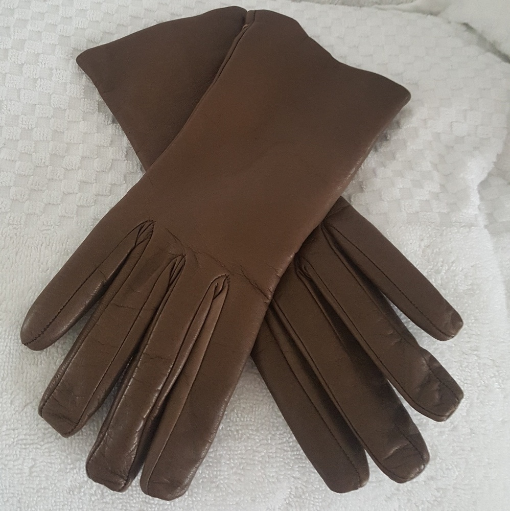 Italian Brown Leather Gloves Cashmere Lined